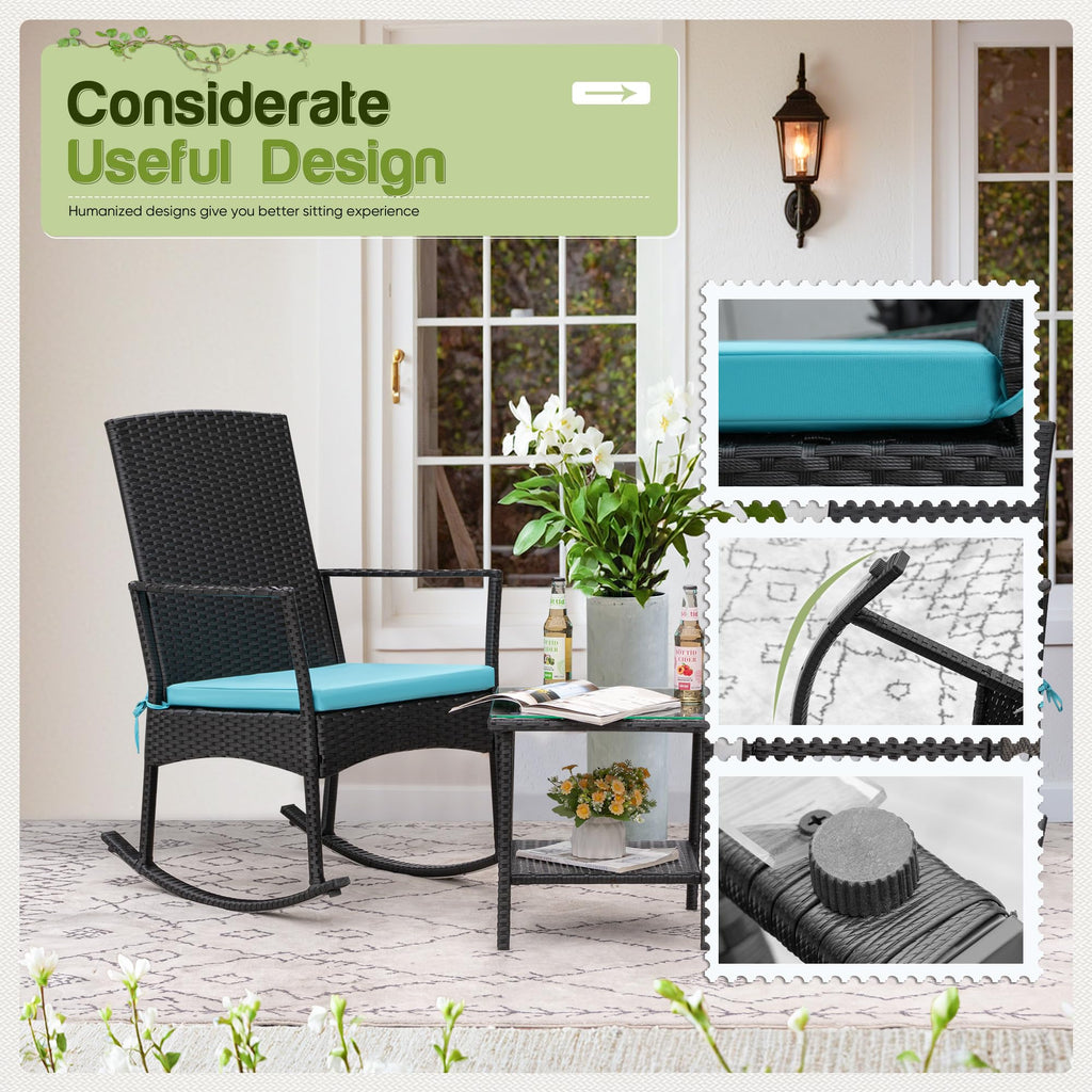 Rocking Chair Outdoor High Back Patio Chairs with Table, Blue