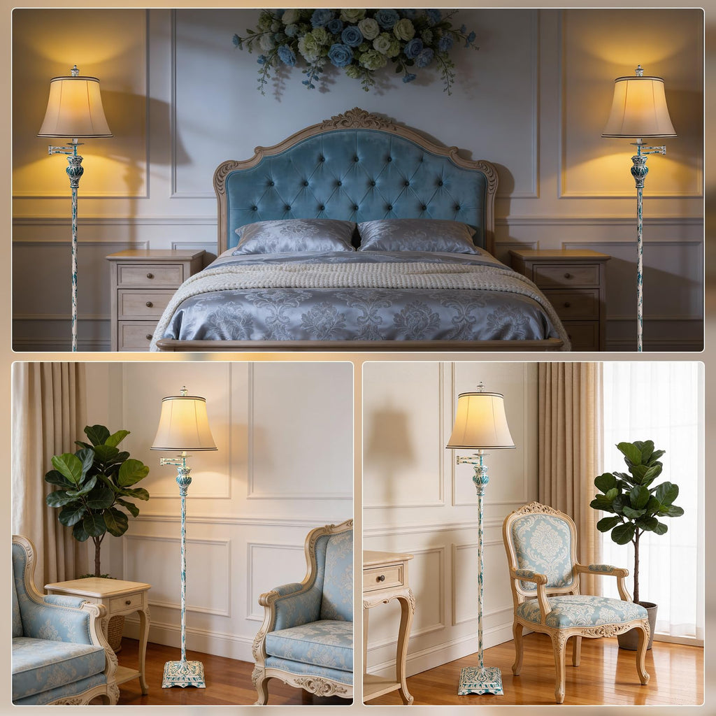 Vintage Floor Lamps, Traditional 350° Adjustable Swing Arm Farmhouse Floor Lamp, Rustic Standing Lamp Pole Lamps for