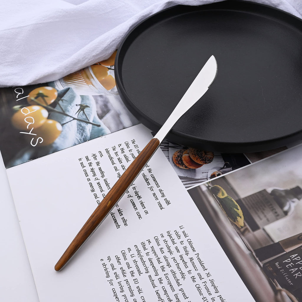 Stainless Steel Silverware Set Wooden Effect Handle Flatware