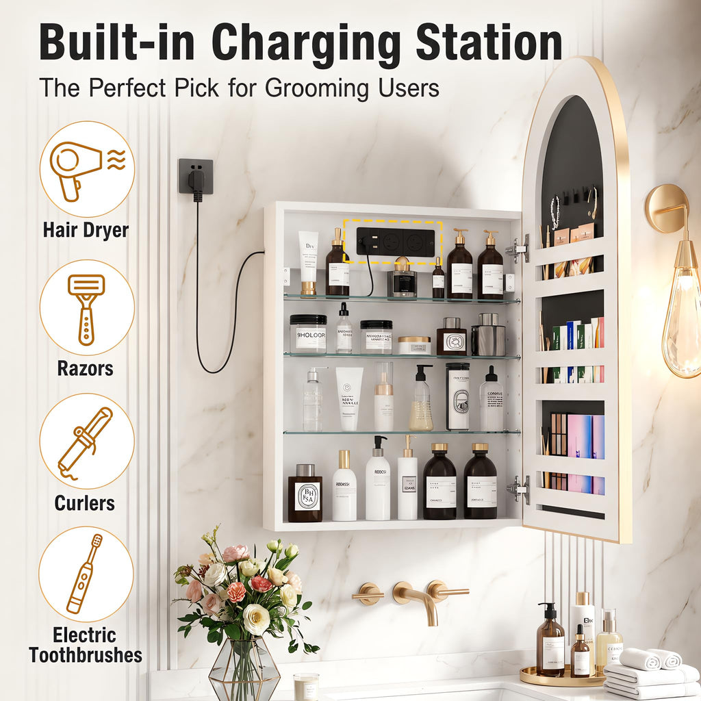 20"x34" Medicine Cabinet Mirror with Power Outlet, Surface Mount