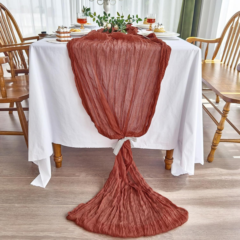 Fall 2 Pack Cheesecloth Terracotta Table Runner Thanksgiving Party - Set of 2