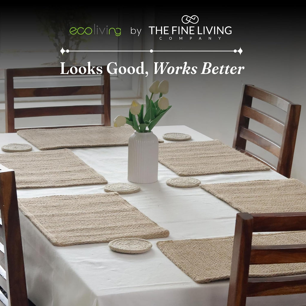 Natural Jute Placemats Burlap Woven Place mats Set of 6, 18x12 | Heat Resistant, Reversible Handcrafted Boho Table