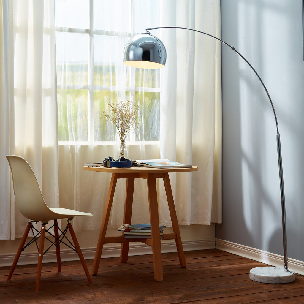 Arquer 68.1" Arc Floor Lamp s, Home Offices, Dining Rooms, Bedrooms with Faux White Marble Base and Chrome Bell