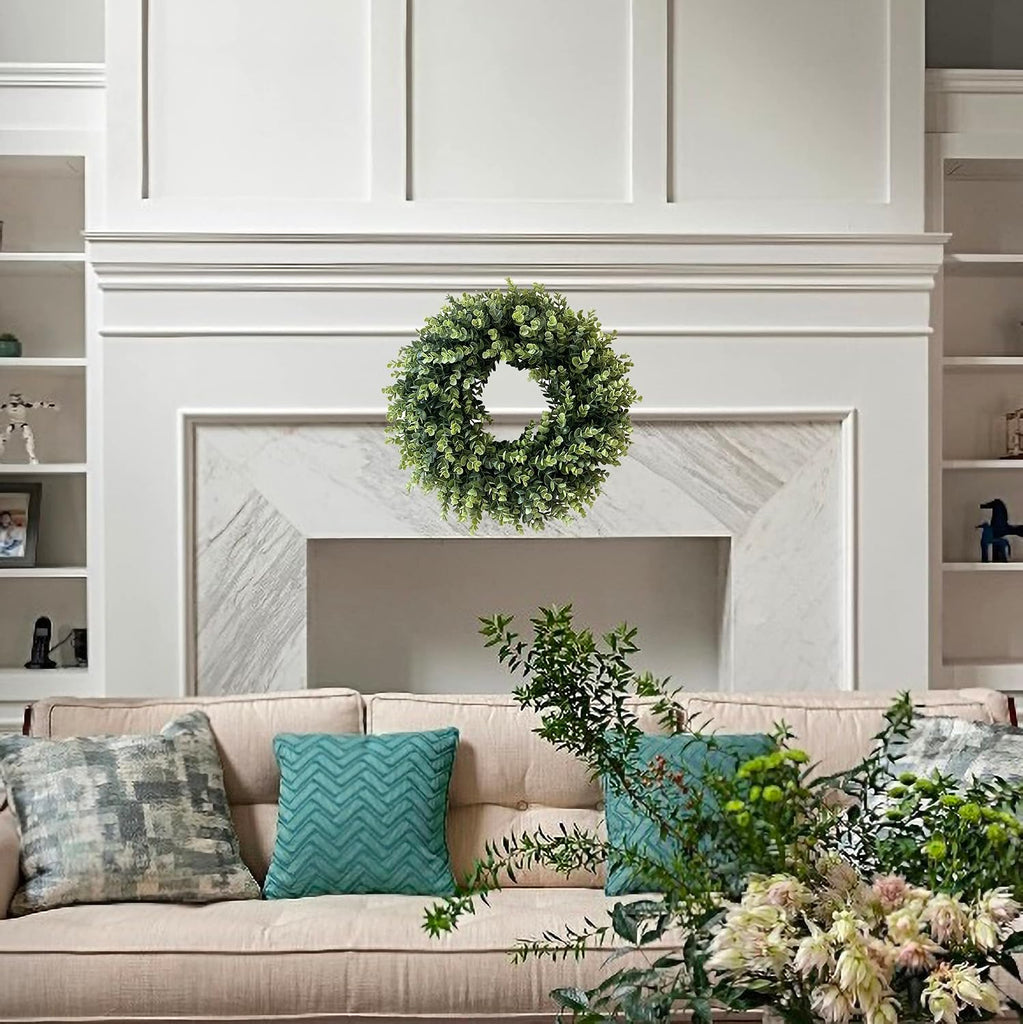 20" Wreaths for Front Door Spring Summer Green Boxwood Door Wreath for All Seasons Living Room Bedroom Window Wall