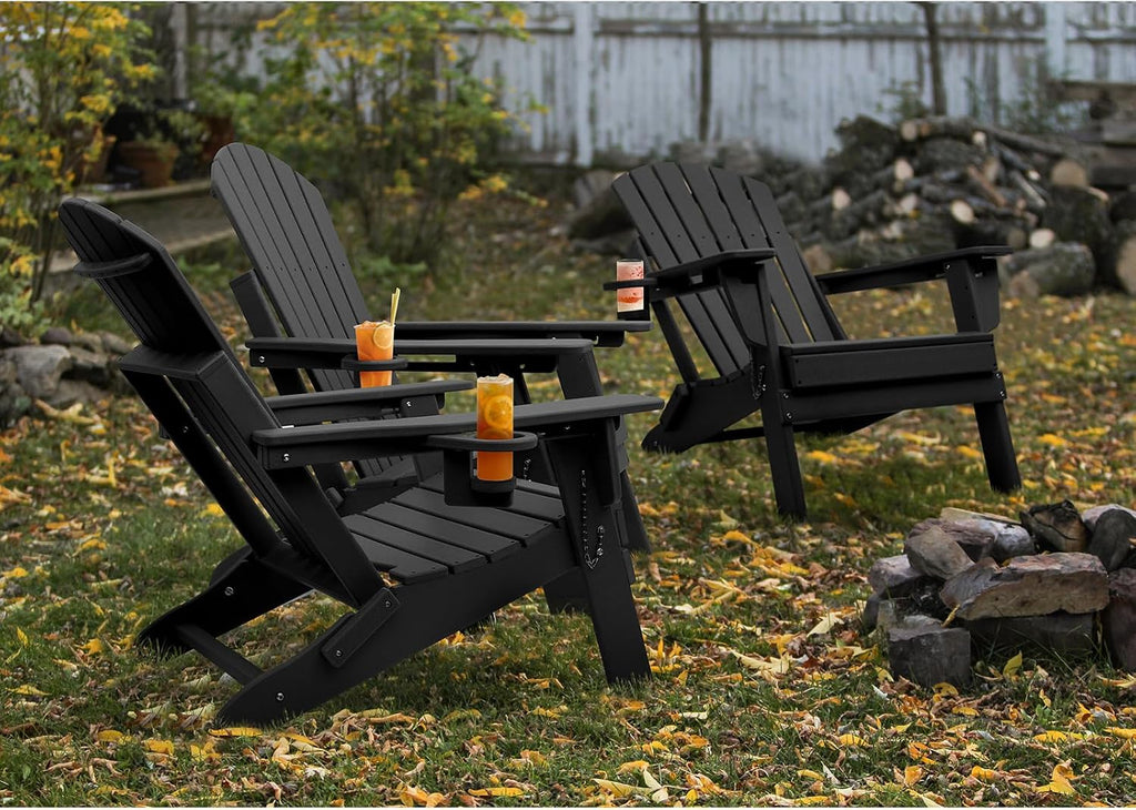 Folding Adirondack Chair with Adjustable Backrest, Fire Pit Chairs | 3-Position Adjustable Back, HDPE All Weather, No