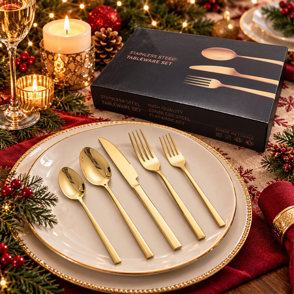 Gold Silverware Set for 8, 40-Piece 18/10 Stainless Steel Flatware
