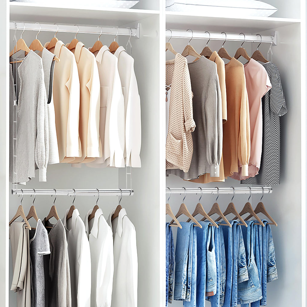Hanging Closet Rod, Adjustable Width and Height Closet Hanging Organizer, Space-Saving Clothes Hanging Bar, Closet