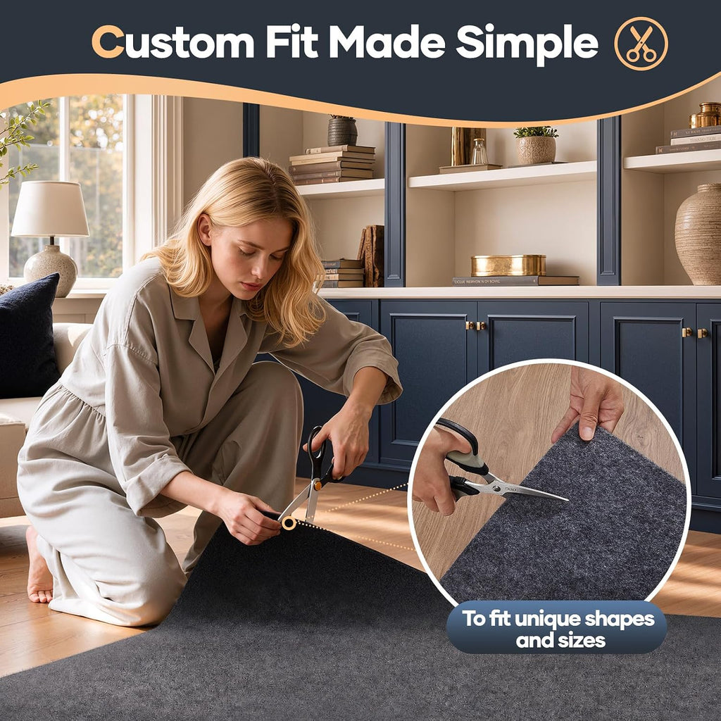 Felt Cushioned Rug Pad 9 x 12 Ft, 1/4 Inch Thick, Dense Needle-Punched Carpet Underlay for Area Rugs, Protector Mat - Set of 100