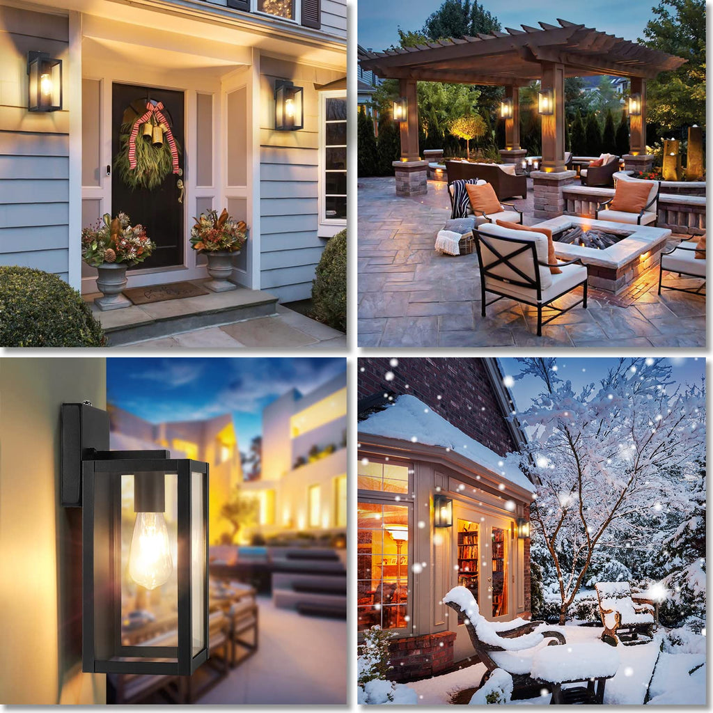 2-Pack Dusk to Dawn Outdoor Wall Lanterns Lights, Matte Black Waterproof Exterior Wall Sconces with Clear Glass