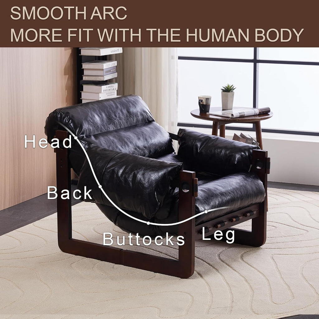 25.6" Lounge Chair with Removable Armrests, Vintage Oil Wax Leather Accent Chair, Mid-Century Modern Style, Antique