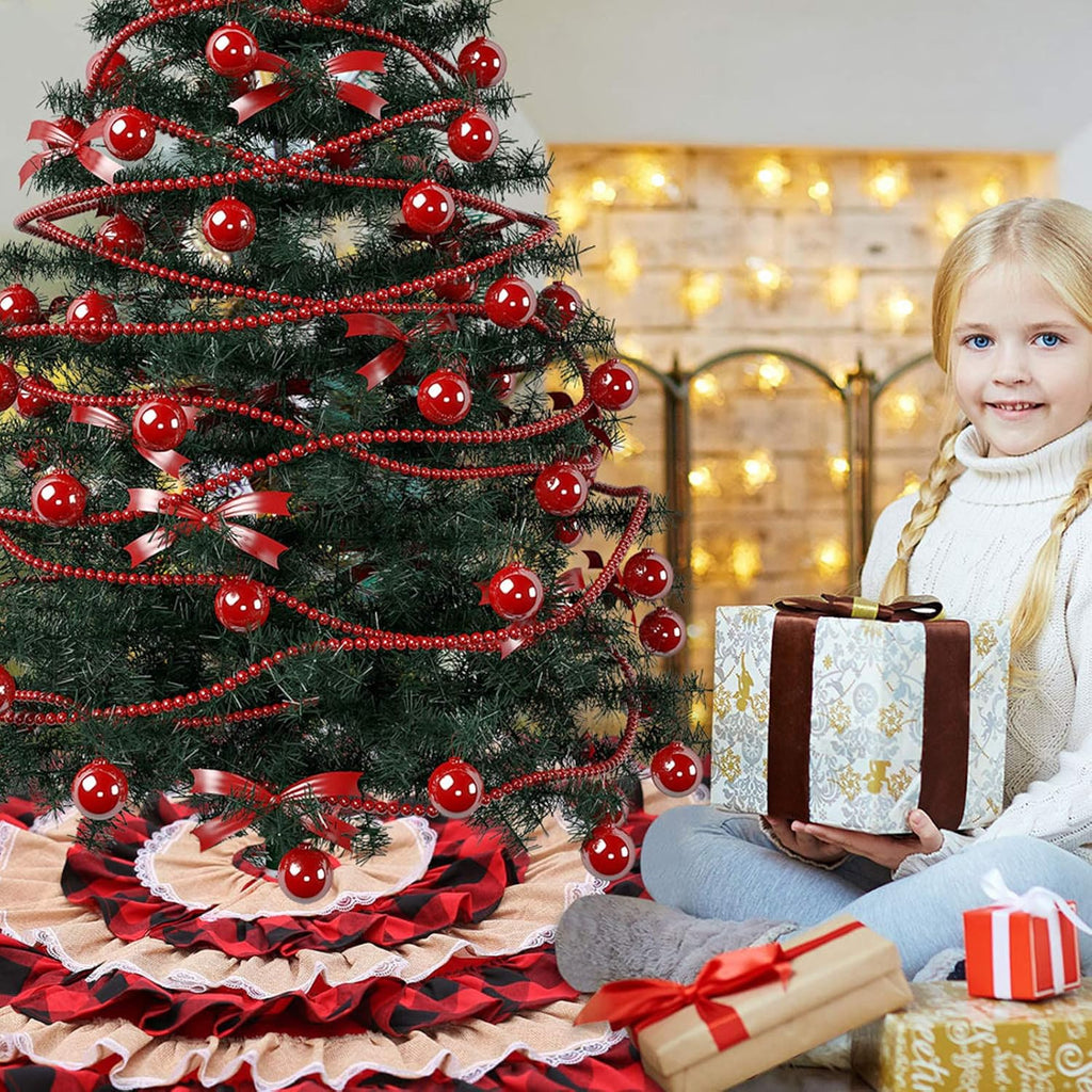 48 Inches Christmas Tree Skirts, Burlap Red and Black Buffalo Check Xmas Tree Base Cover for Xmas New Year Home Party