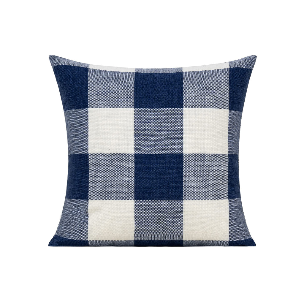 Navy Blue White Outdoor Buffalo Plaids Throw Pillow Covers Farmhouse Retro Decorative Dark Blue Check Cushion Cases