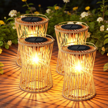 Solar Lanterns Outdoor Waterproof, Rattan Outdoor Solar Lantern 4Pack