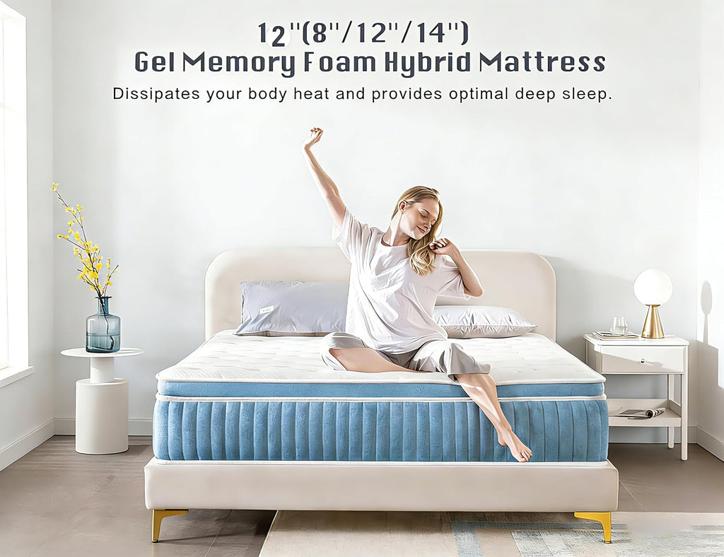 King Size Mattress, 14 Inch Cooling Hybrid King Mattress in a Box, Medium Firm with Gel Memory Foam & Pocket Coils