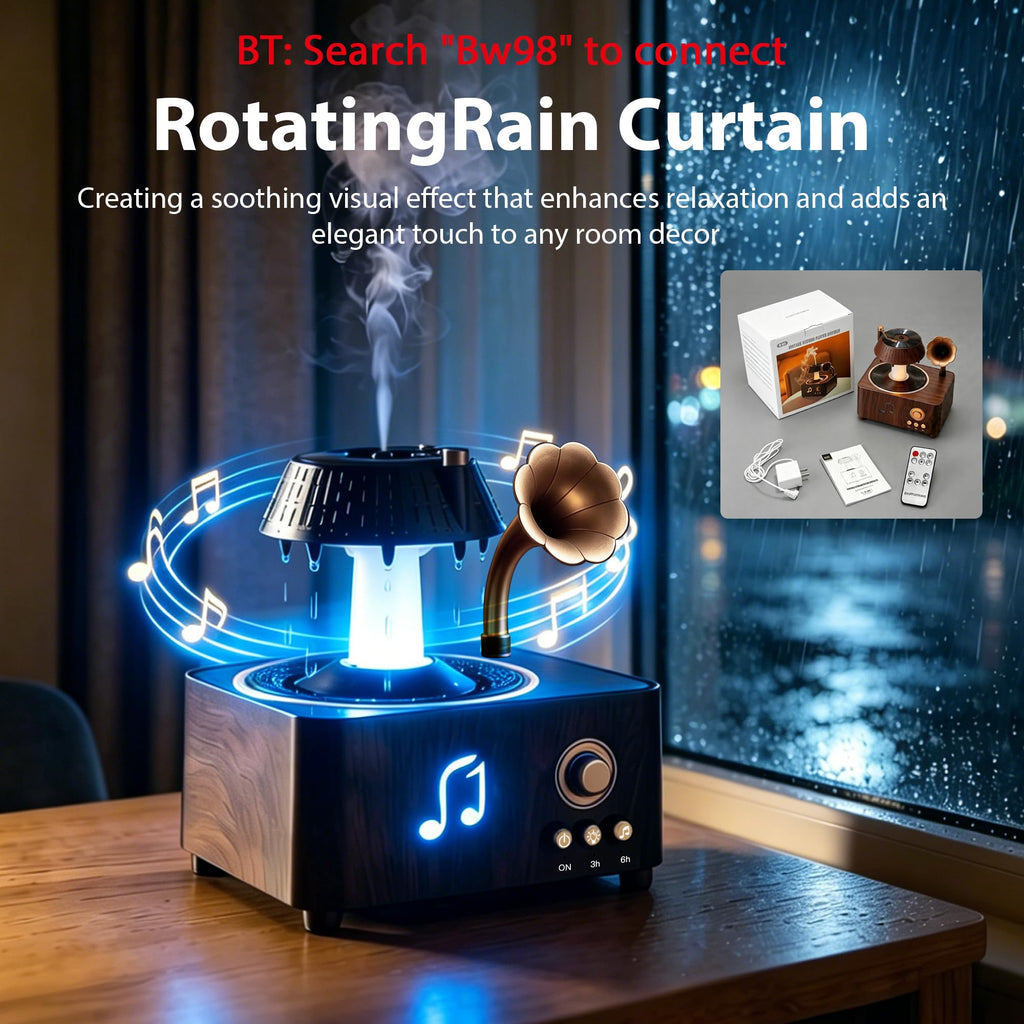 Essential Oil Diffuser with Rain Rotating, White Noise 7 Colors LED