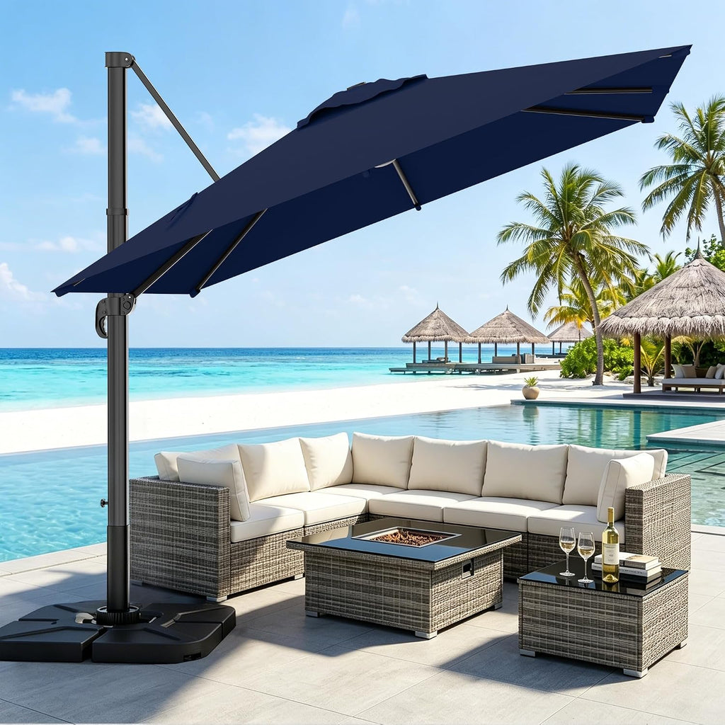 10 X 10FT Cantilever Patio Umbrella, 360-Degree Rotation Square Hanging Offset Umbrella with Crank