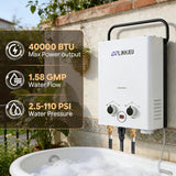 Outdoor Propane Tankless Water Heater - 6L 1.58 GPM Portable Gas Water Heater with Digital Display Overheating
