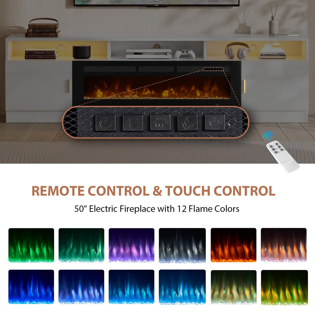 90" Fireplace TV Stand for TVs up to 100", Modern Entertainment Center with 36" Electric Fireplace, Built-in Power
