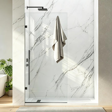 34"x74" 3/8" 3/8'' (10mm) Fixed Glass Shower Panel Matte Black