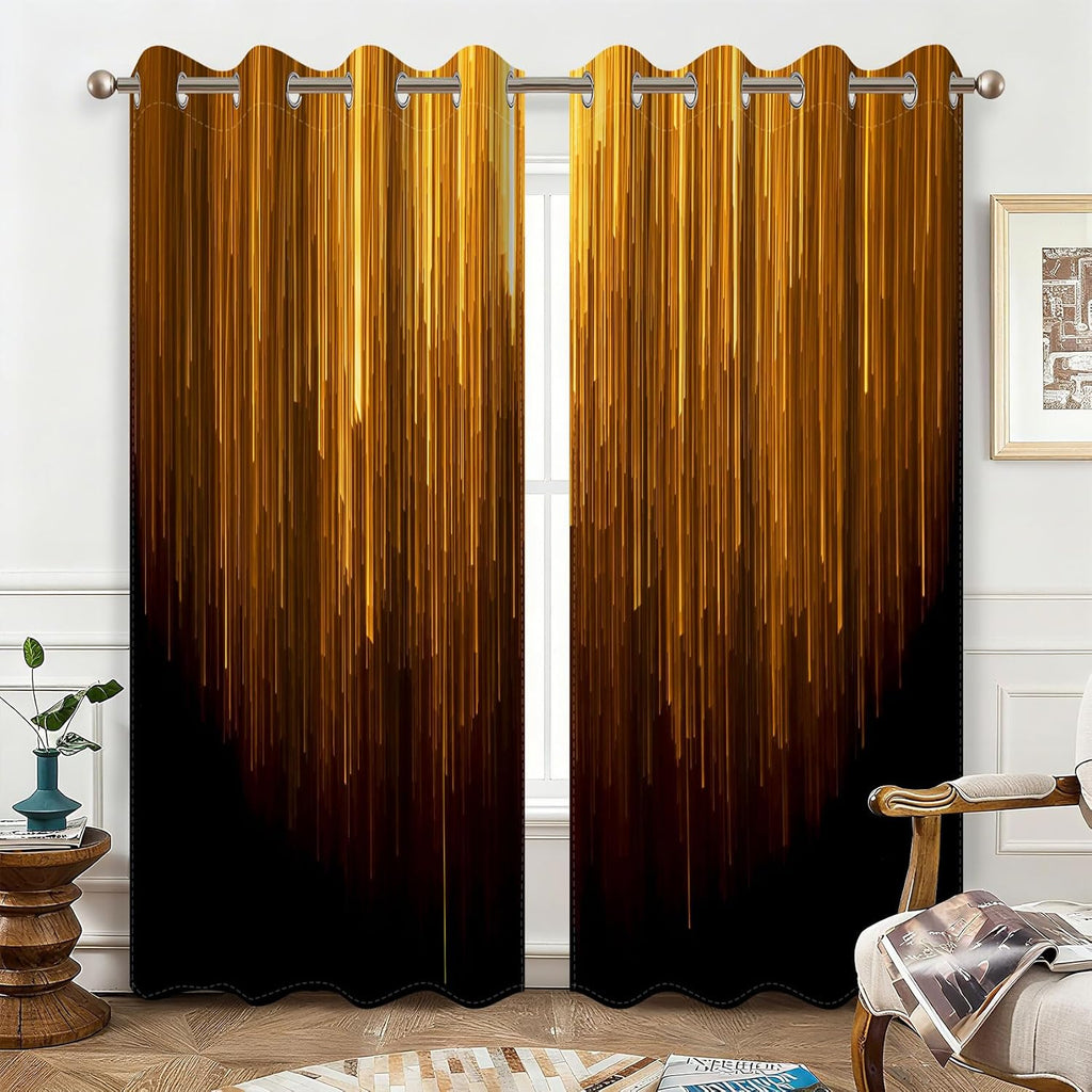 Black and Gold Blackout Curtains, Ombre Abstract Black Out Curtains 84 Inch Long, Thermal Insulated Blackout Drapes