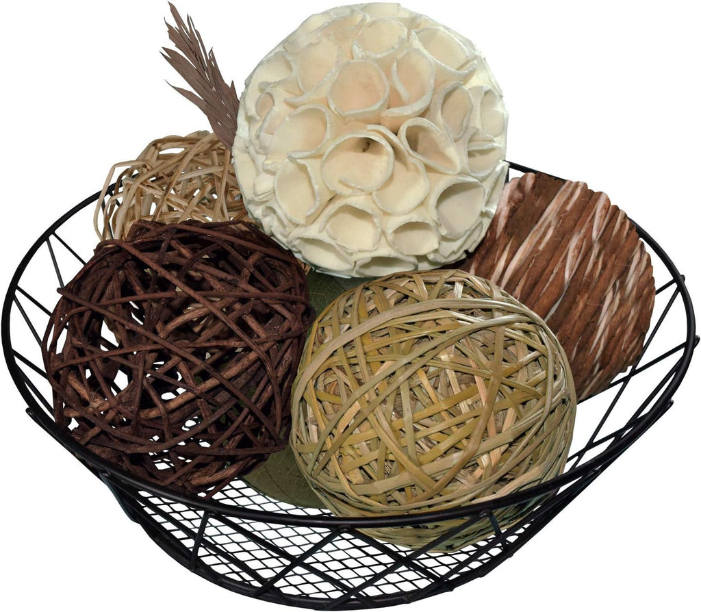 Decorative Balls for Centerpiece â€" Decorative Bowl Fillers, Assorted Rattan Wicker Balls Orb Grapevine Ball, Vase - Set of 7
