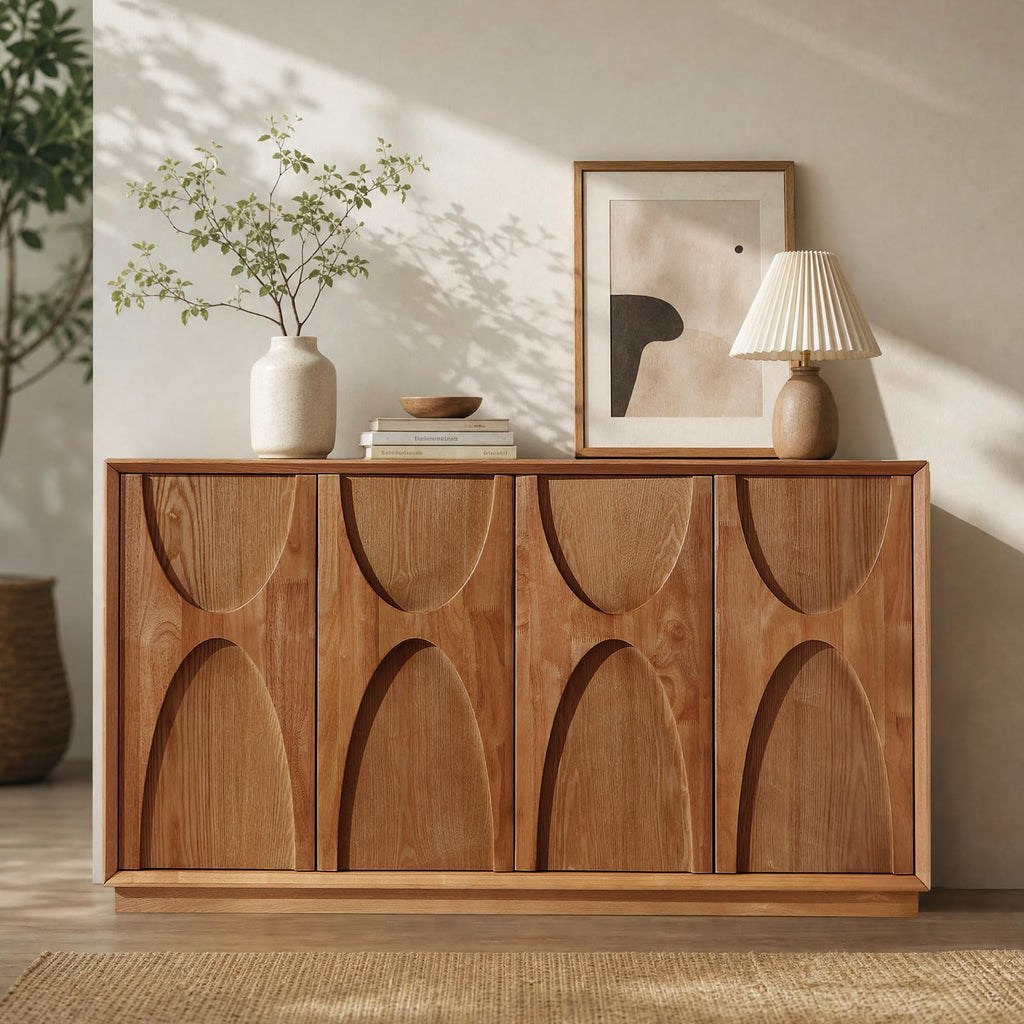 59" Sideboard Buffet Cabinet, Mid-Century Credenza Light Brown