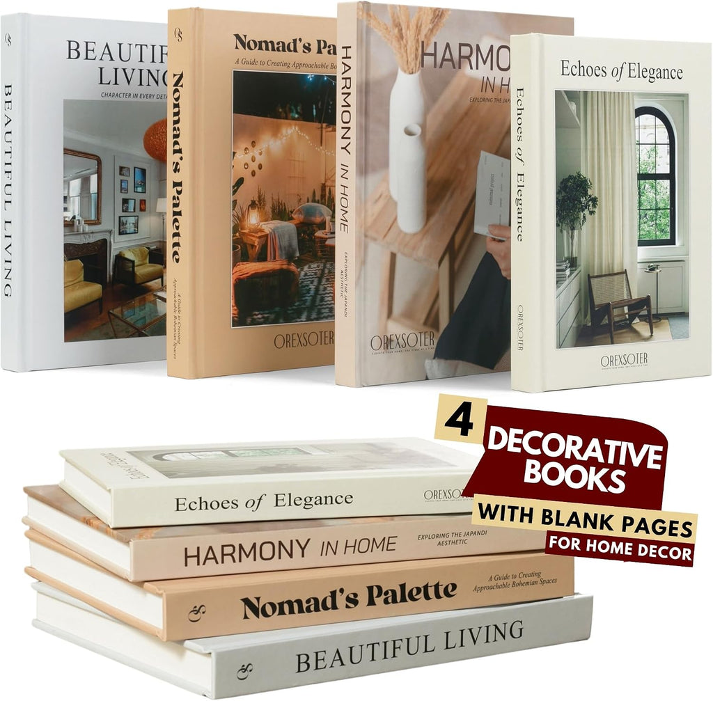 Decorative Books Decor Set of 4 Large Faux Decoration Coffee Table Books Hardcover Aesthetic Book Nook Mantel Accent