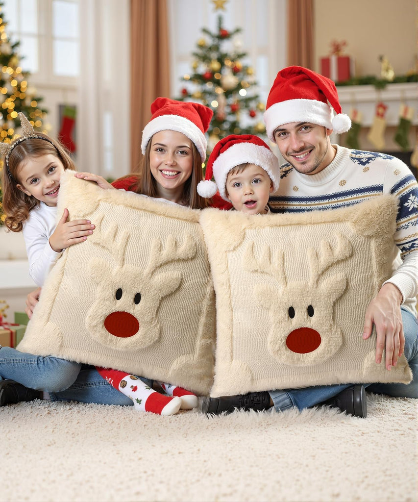 Faux Fur Christmas Pillow Covers 18x18 - Set of 2
