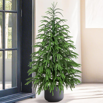 Artificial Norfolk Pine Tree, 4 ft Realistic Christmas Tree, Fake Potted Plants for Front Porch Outdoor Indoor Garden