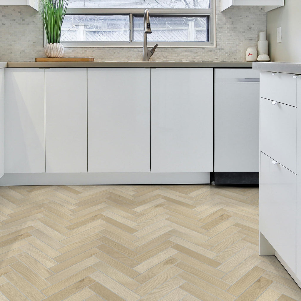 12-Pack Peel & Stick Floor Tile, Herringbone Natural Oak