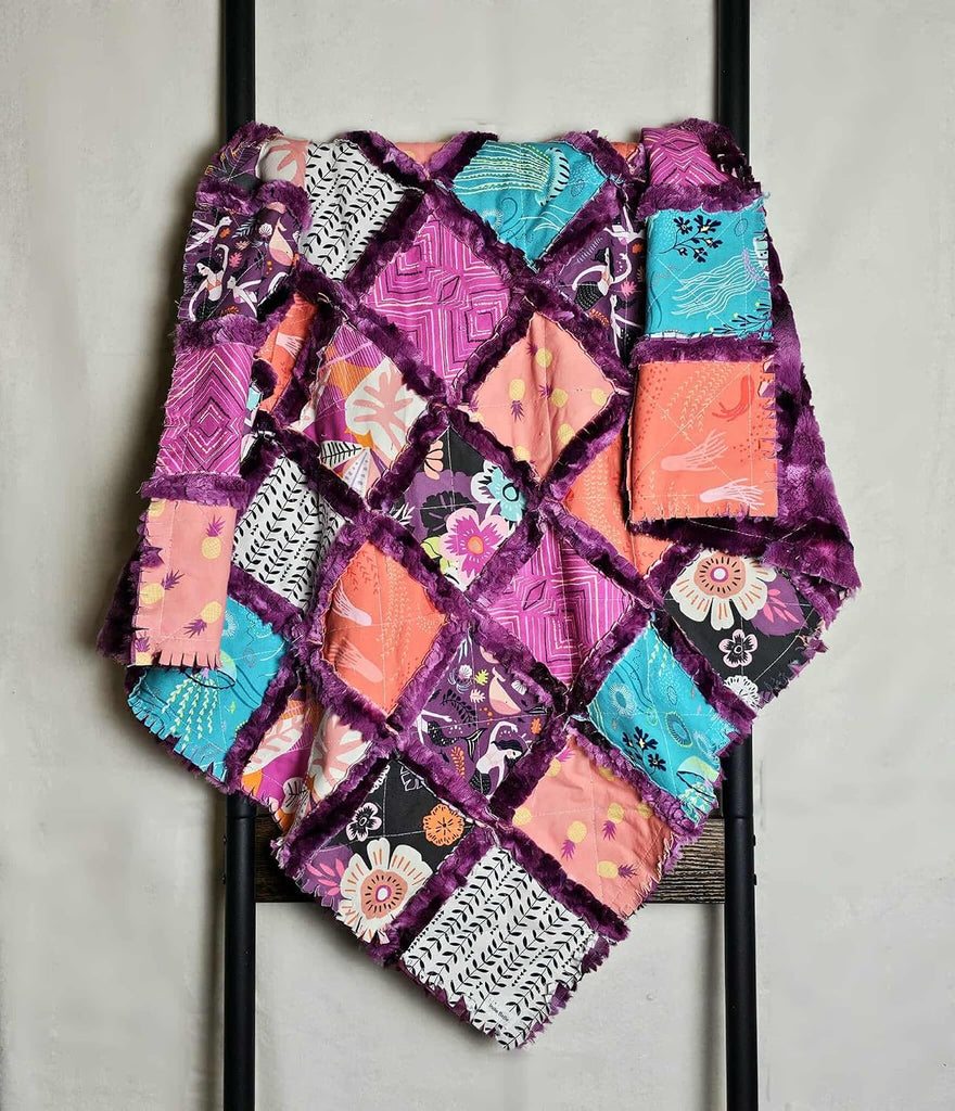 Mermaid Blanket, Quilt, Mermaid Patchwork Quilt, Crib Quilt, Boho Rag Quilt, Floral, Baby Bedding, Baby Quilt, Witchy