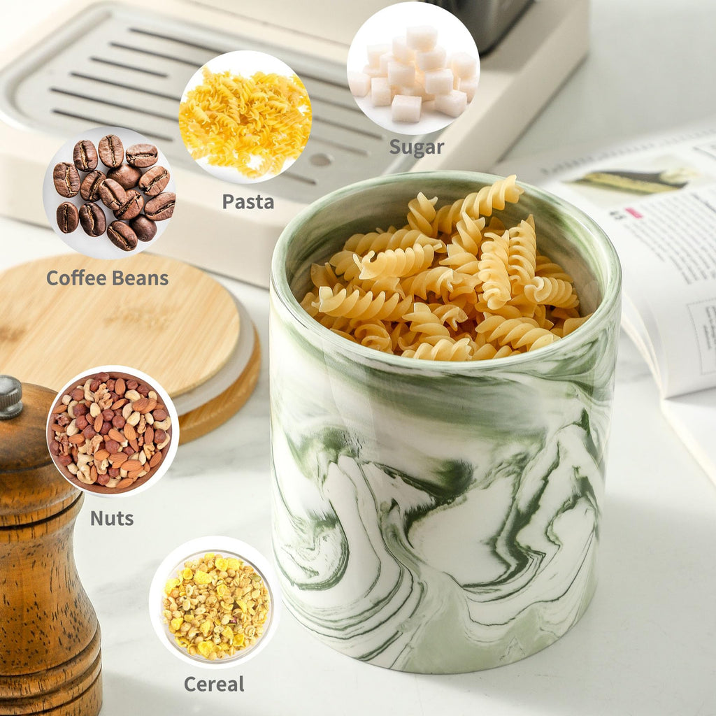 Green Food Storage Jar Strong Ceramic Storage Canisters with Airtight Seal Bamboo Lid Modern Design Seal Damp-Proof