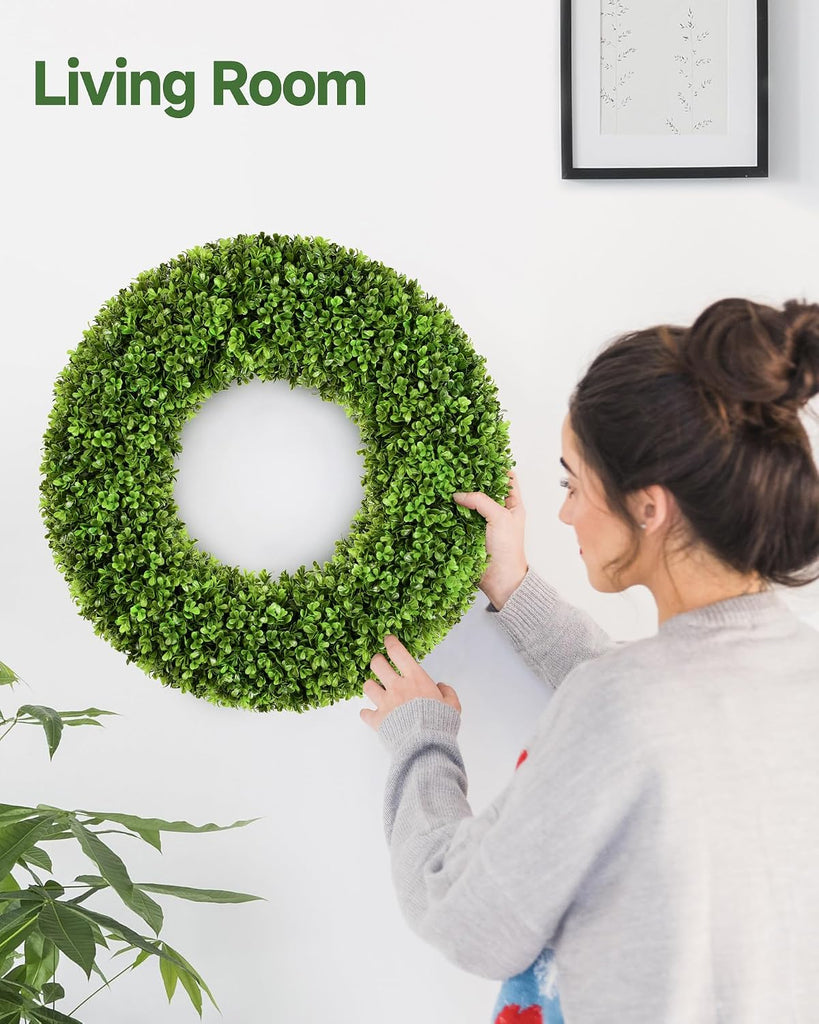 19''Boxwood Wreaths for Front Door,Artificial Spring Wreaths for Farmhouse Wedding Green Year Round Indoor Outdoor