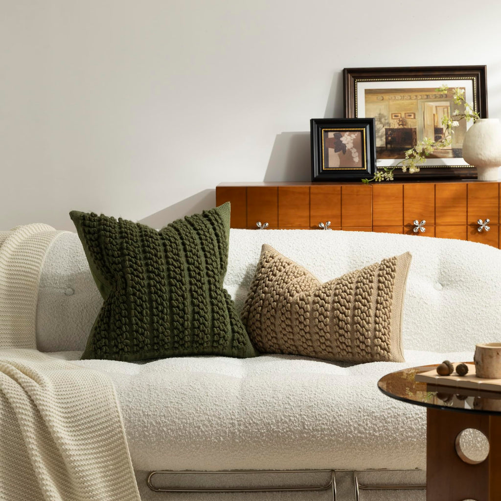 Wool Boucle Throw Pillow Cover Premium Chic Accents Square Textured Decorative Pillow Case Couch Sofa Home Decor