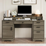 58 Inch Executive Desk with File Drawers, Computer Desk with Storage, Rustic Desk with Adjustable Shelves