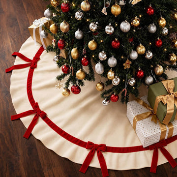 Christmas Tree Skirt Velvet 48'' with Red Bow Christmas Decoration