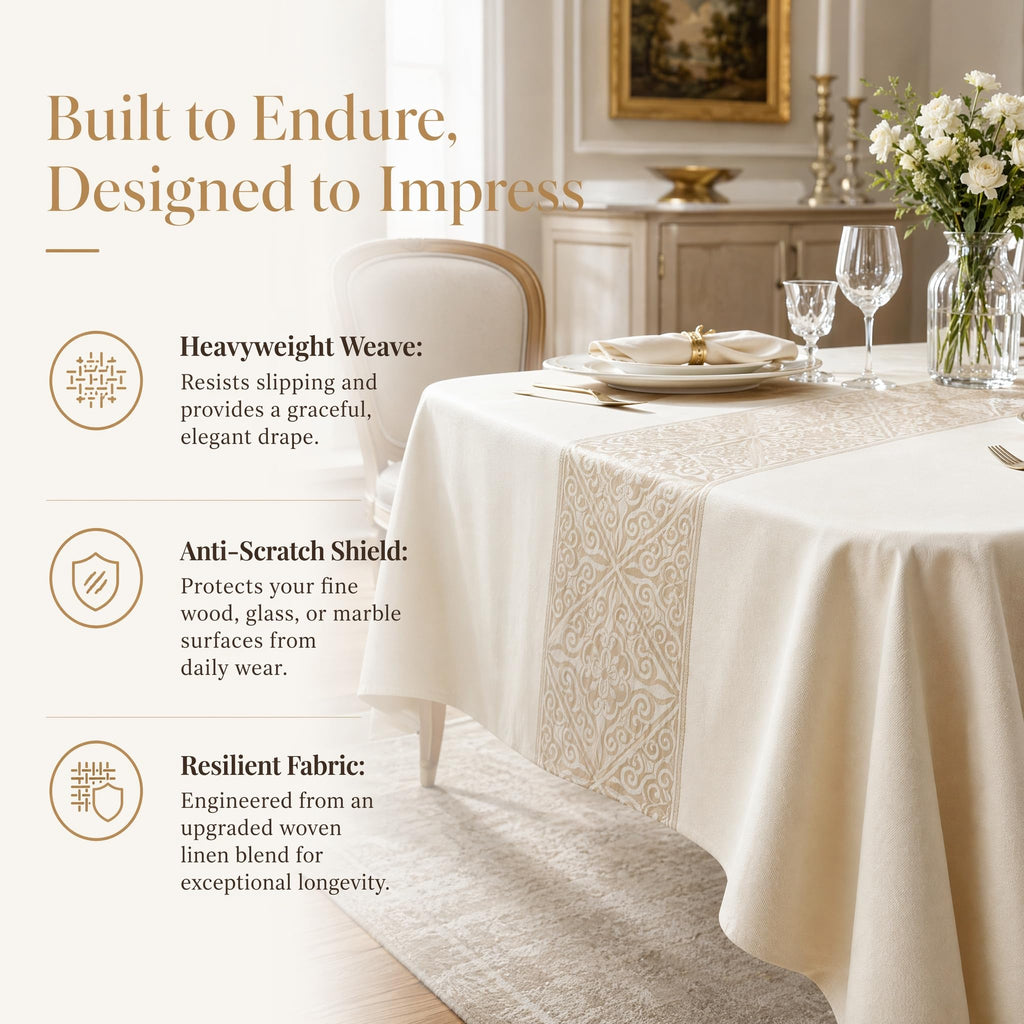 Rectangle Linen Tablecloth Luxury Totem Spillproof Cloth 55x134 Inch
