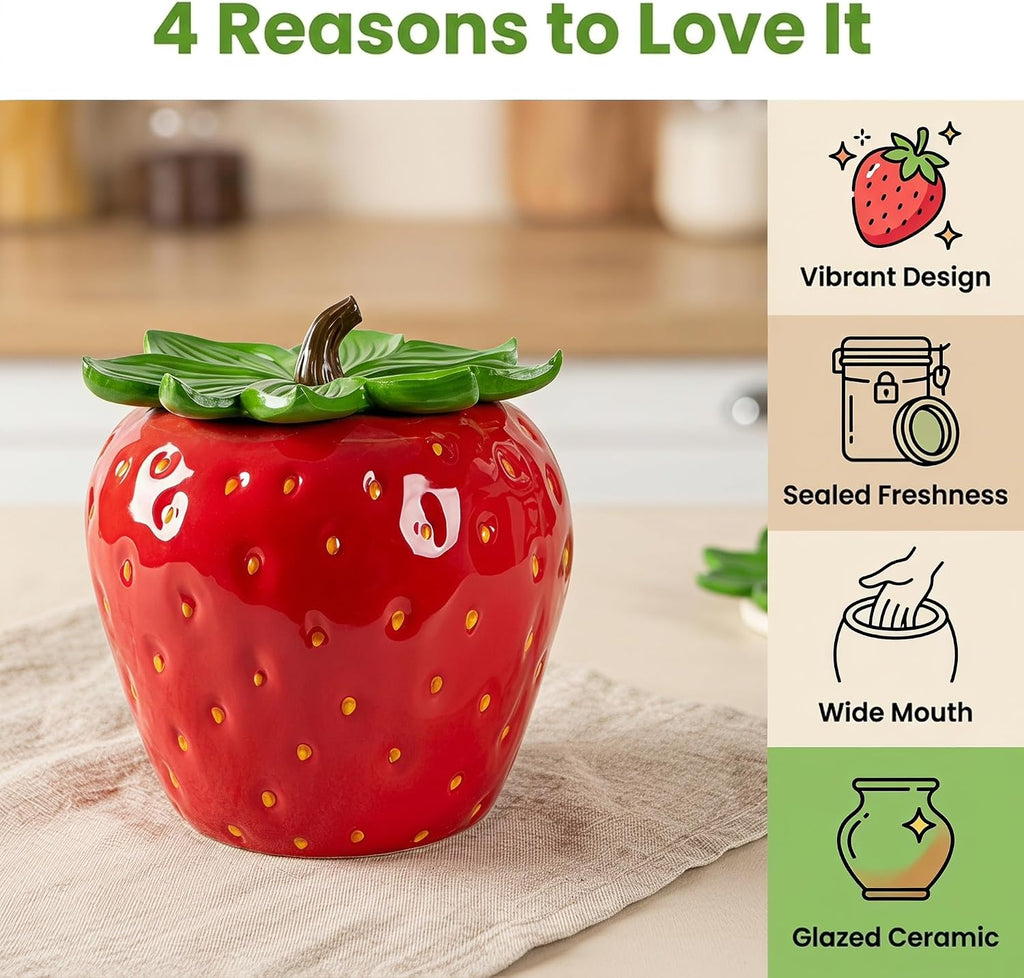 Strawberry Cookie Jar Ceramic Food Canister Container for Candy Snack