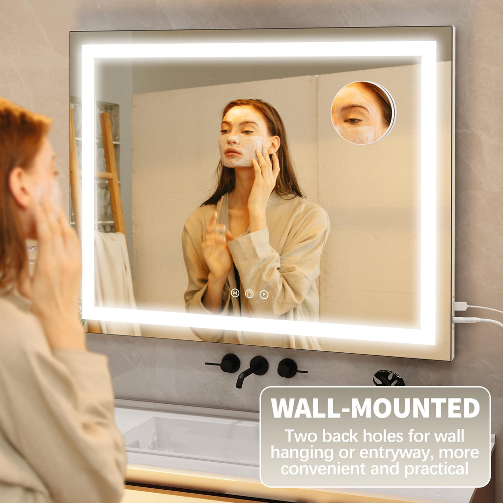 23" x 18" Vanity Mirror with Lights,LED Makeup Mirror,Hollywood Mirror with 3 Color Modes & Adjustable