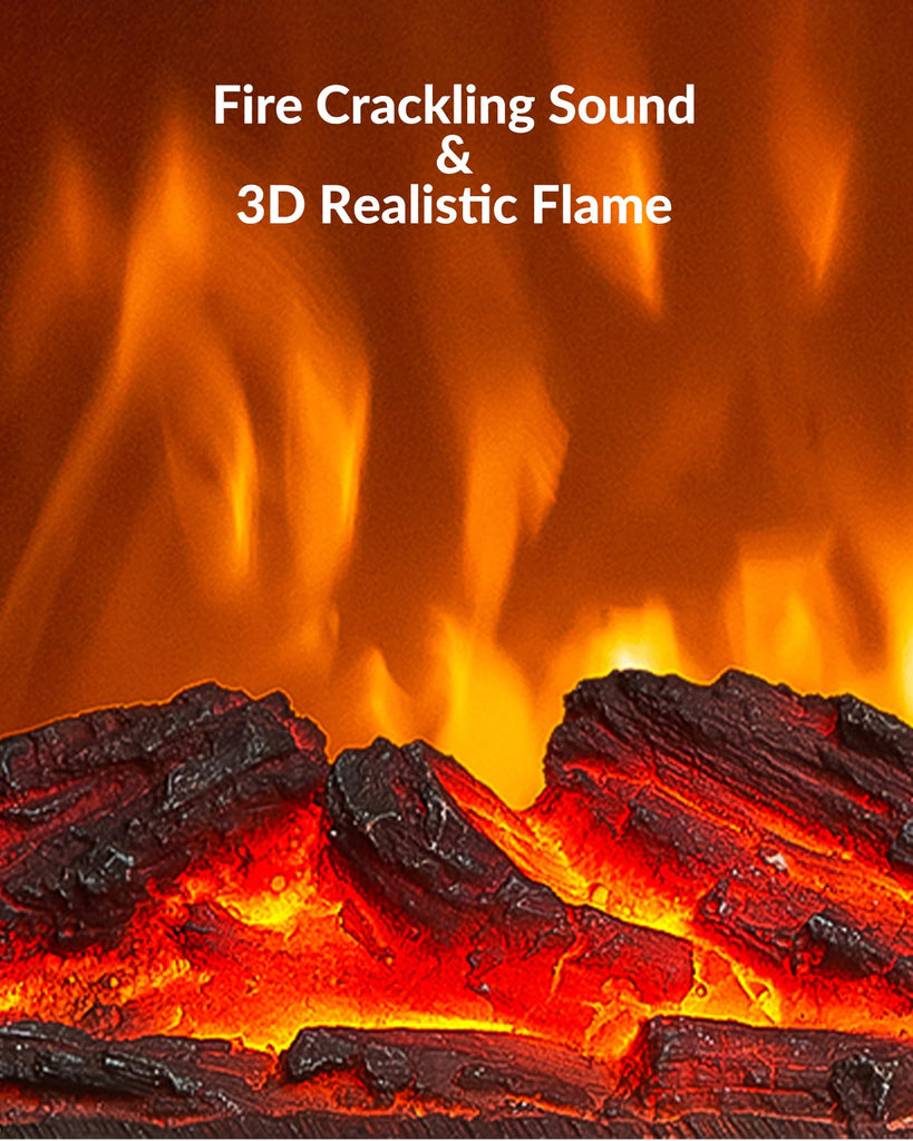 Electric Fireplace Heaters for Indoor Use, 1500W Space Heater with Crackling Sound & 3D Realistic Flame, Safety