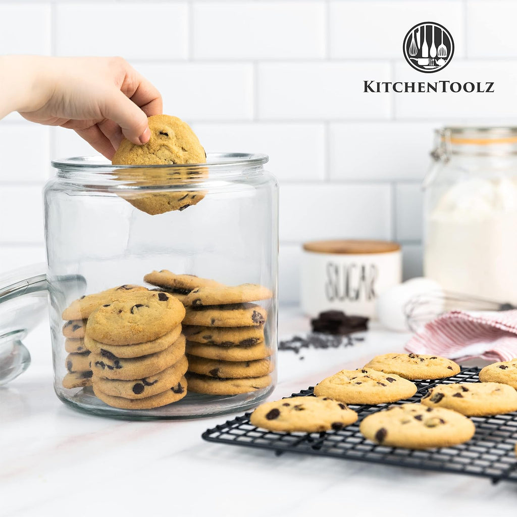 Gallon Glass Cookie Jar - Large Food Storage Container with Airtight Lid - Keep Fresh Flour, Chewy Pet Treats - Set of 2