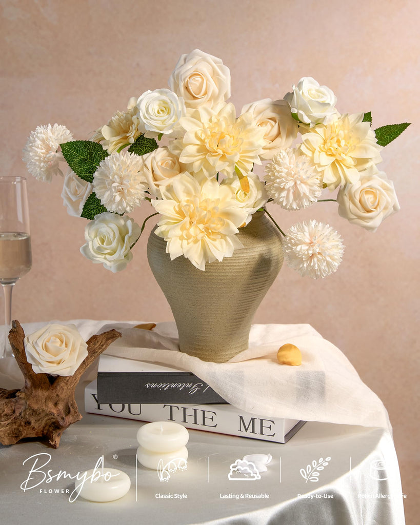 Artificial Flowers Combo Box Champagne Fake Rose Flower for Wedding Decor