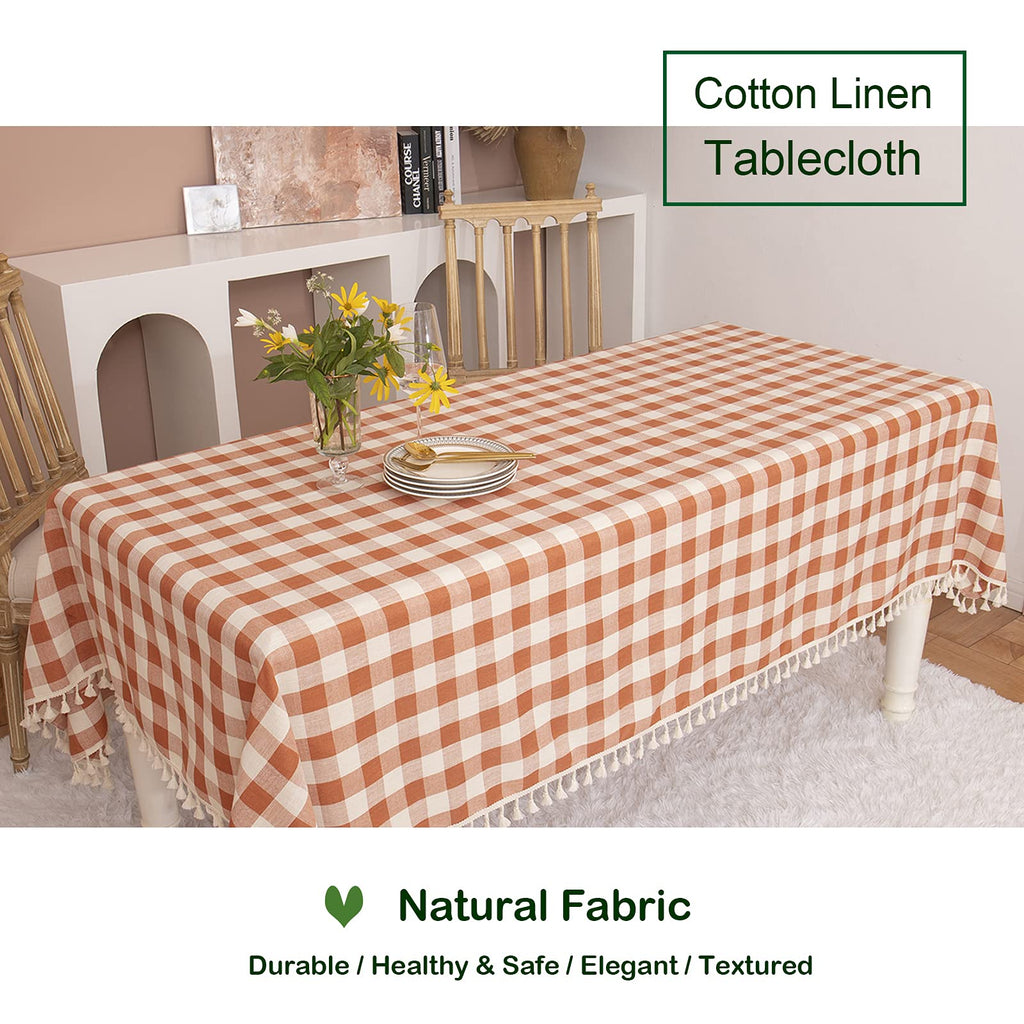 Fall Thanksgiving Orange Gingham Tablecloth 55"x70"