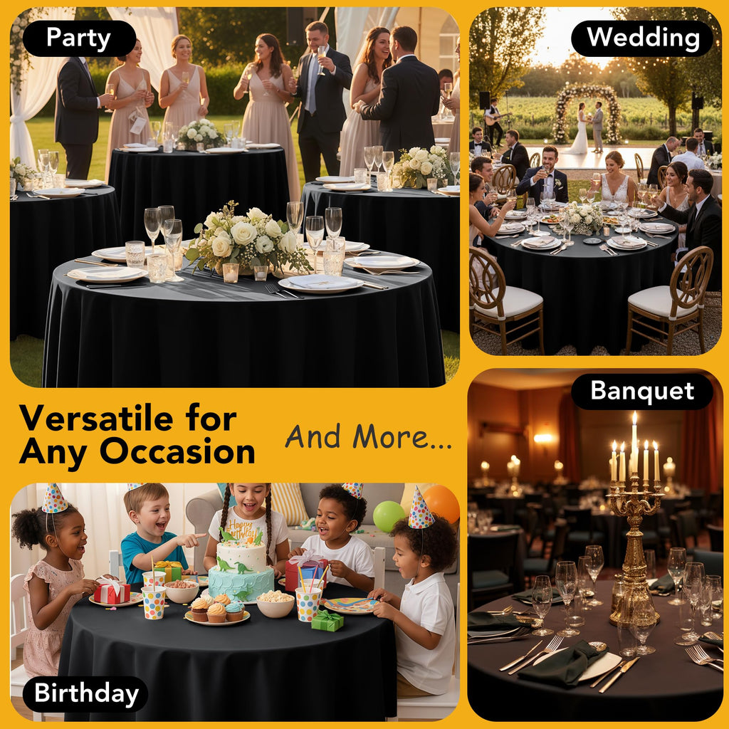 10-Pack Black Round Tablecloths, 108 in, for 4-5 Ft Round Tables
