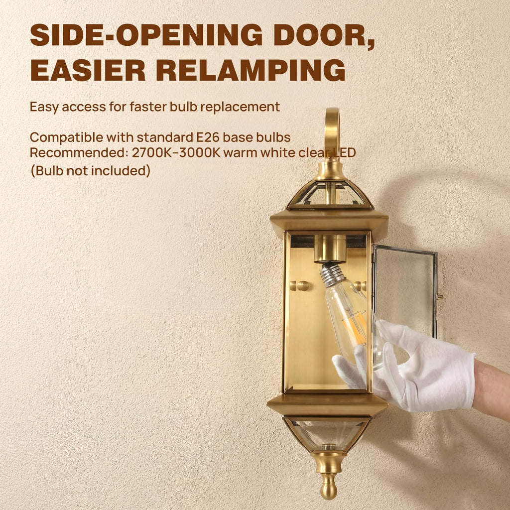 Solid Copper Outdoor Wall Light, 18.5" Brass Exterior Lighting Fixtures