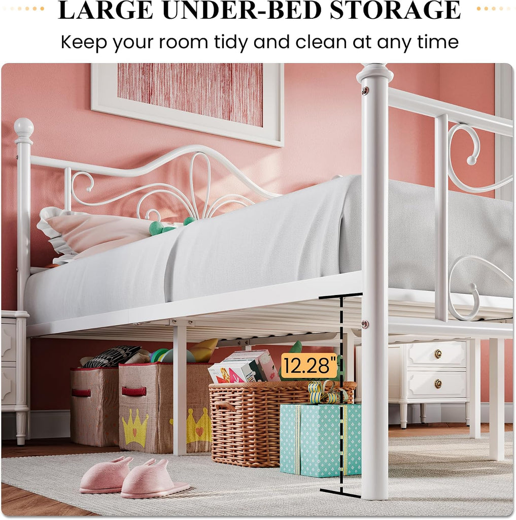 Twin Size Bed Frame for Kids,Metal Bed Frame with Butterfly Pattern Design Headboard & Footboard,No Box Spring