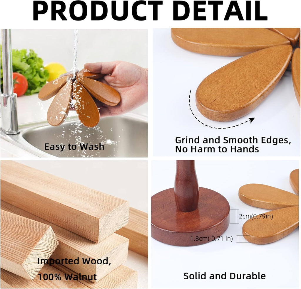 Wooden Trivets for Hot Dishes, Trivet Tree Christmas Tree Trivet Coasters for Hot Pot Pans Bowls Drinks - Set of 5