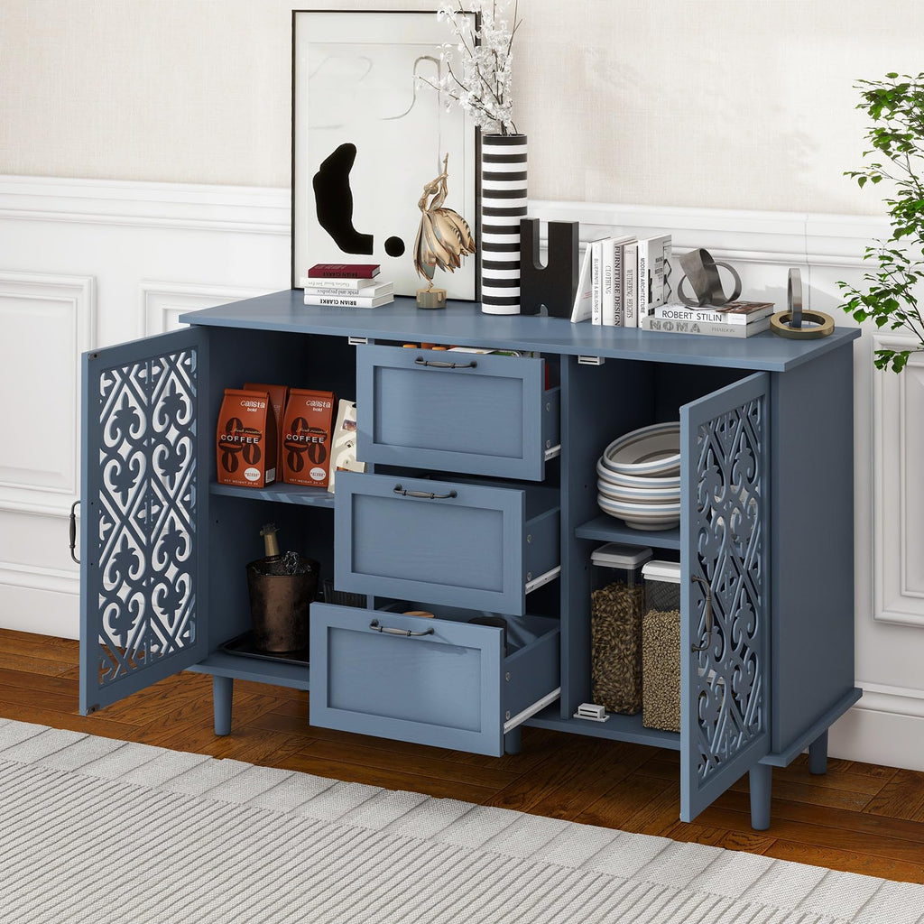 Sideboard Buffet Cabinet with Storage, Modern Farmhouse Kitchen Storage Cabinet with Drawers and Doors, Liquor Coffee