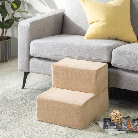 Foam 13 Inch 2-Step Step Pet Stairs / Pet Ramp for Cats and Dogs, Extra Small, Beige