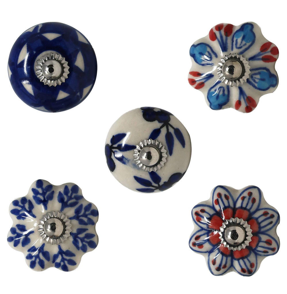 Set of 25 Ceramic Knobs Colorful Blue Cabinets Cupboards